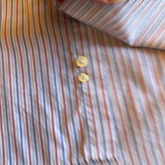 3/$15 CHAPS MENS DRESS SHIRT WHITE w/BLUE/RED STRIPES WRINKLE FREE 17-1/2x36/37 - Picture 7 of 9